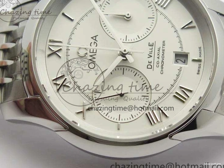 0409 HighQuality De Ville Chronograph SS OMF 1:1 Best Edition White Dial On SS Bracelet A 8151